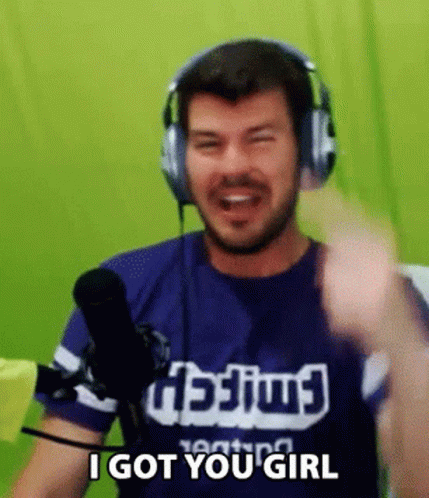 A Man Wearing Headphones And A Shirt That Says Twitch Says I Got You Girl GIF