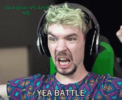 A Man Wearing Headphones And A Shirt That Says Yea Battle On It GIF