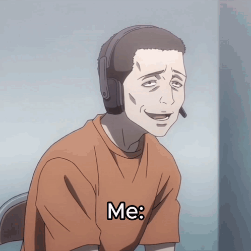 A Man Wearing Headphones And An Orange Shirt That Says Me On It GIF
