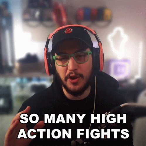 A Man Wearing Headphones And Glasses Is Saying So Many High Action Fights GIF