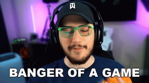 A Man Wearing Headphones And Glasses Says Banger Of A Game In Front Of His Face GIF