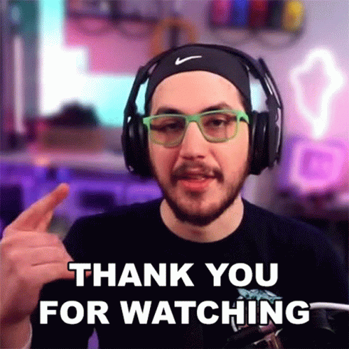 A Man Wearing Headphones And Glasses Says Thank You For Watching GIF