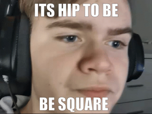 A Man Wearing Headphones Has A Meme That Says Its Hip To Be Square GIF