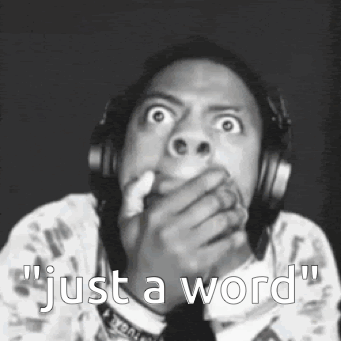 A Man Wearing Headphones Is Covering His Mouth With His Hand And Says `` Just A Word '' . GIF