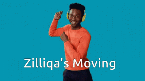 A Man Wearing Headphones Is Dancing With The Words Zilliqa 'S Moving In The Background GIF