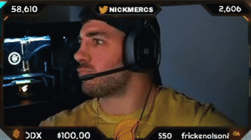 A Man Wearing Headphones Is On A Screen With The Name Nickmercs GIF