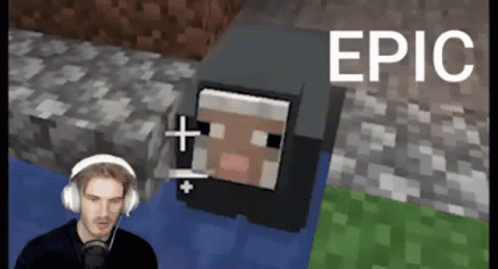 A Man Wearing Headphones Is Playing Minecraft With A Sheep In The Background GIF
