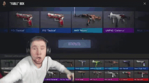 A Man Wearing Headphones Is Screaming In Front Of A Bloody Gun GIF
