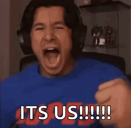 A Man Wearing Headphones Is Shouting It 'S Us !!! GIF