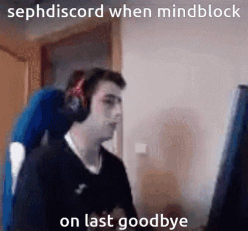 a man wearing headphones is sitting in front of a computer screen with the caption sephdiscord when mindblock on last go