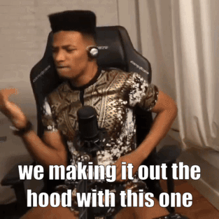 A Man Wearing Headphones Is Sitting In Front Of A Microphone With The Caption We Making It Out The Hood With This One . GIF