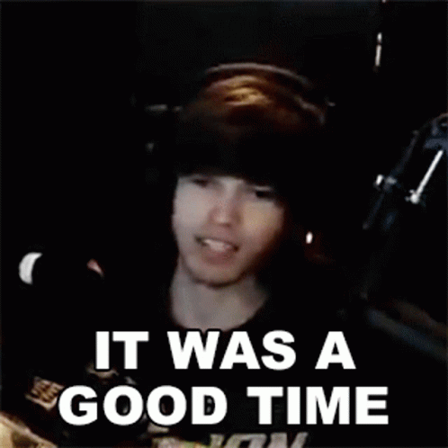 A Man Wearing Headphones Is Sitting In Front Of A Microphone With The Words `` It Was A Good Time '' Above Him . GIF