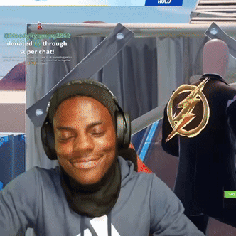 A Man Wearing Headphones Is Smiling In Front Of A Sign That Says ' Donate Through Super Chat ' GIF