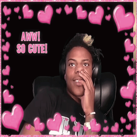 A Man Wearing Headphones Is Surrounded By Pink Hearts With The Words Aww So Cute GIF