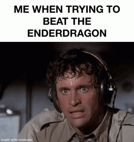 A Man Wearing Headphones Is Sweating With The Caption Me When Trying To Beat The Enderdragon GIF