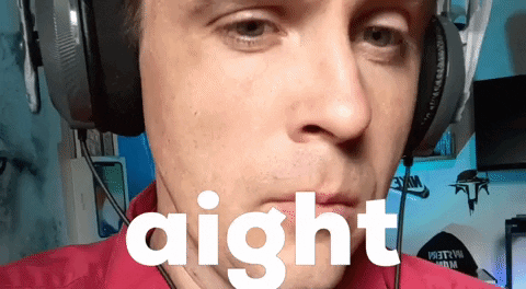 A Man Wearing Headphones Says " Aight " In White Letters GIF