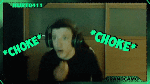 A Man Wearing Headphones Says Choke In Green GIF
