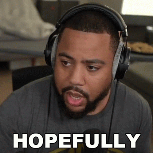 A Man Wearing Headphones Says Hopefully In Front Of Him GIF