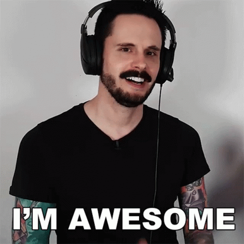 A Man Wearing Headphones Says " I 'M Awesome " While Smiling GIF