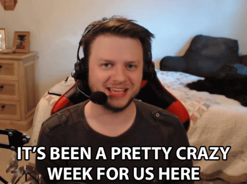 A Man Wearing Headphones Says It 'S Been A Crazy Week For Us Here GIF