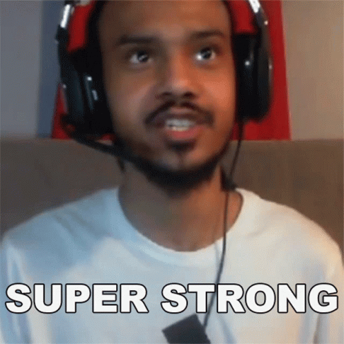 A Man Wearing Headphones Says " Super Strong " GIF