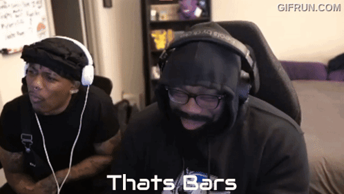 A Man Wearing Headphones Says Thats Bars Next To Another Man GIF