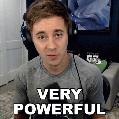 A Man Wearing Headphones Says Very Powerful In Front Of A Microphone GIF
