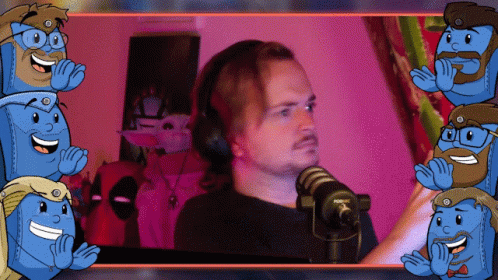 A Man Wearing Headphones Stands In Front Of A Microphone GIF