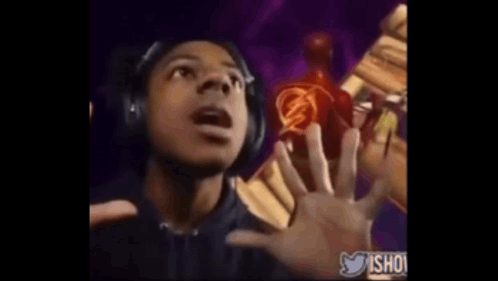 A Man Wearing Headphones With A Flash On His Back Behind Him And The Words Ohio Sorry GIF