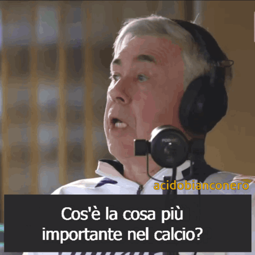 A Man Wearing Headphones With The Words Cos 'E La Cosa Più Importante Nel Calcio GIF