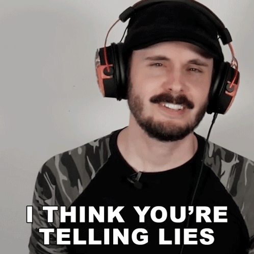A Man Wearing Headphones With The Words I Think You 'Re Telling Lies Below Him GIF