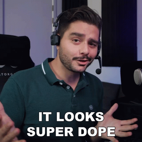 A Man Wearing Headphones With The Words It Looks Super Dope Below Him GIF
