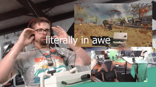 A Man Wearing Headphones With The Words Literally In Awe GIF