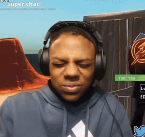 a man wearing headphones with the words super chat on the bottom left