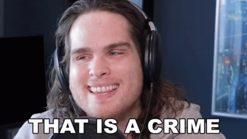A Man Wearing Headphones With The Words That Is A Crime Behind Him GIF