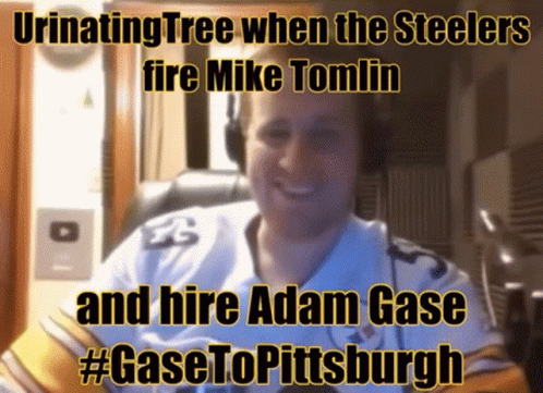 A Man Wearing Headphones With The Words Urinating Tree When The Steelers Fire Mike Tomlin And Hire Adam Gaze GIF