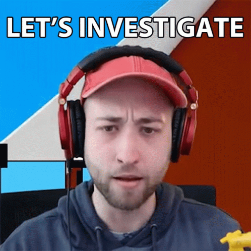A Man Wearing Red Headphones And A Red Hat Says Let 'S Investigate GIF