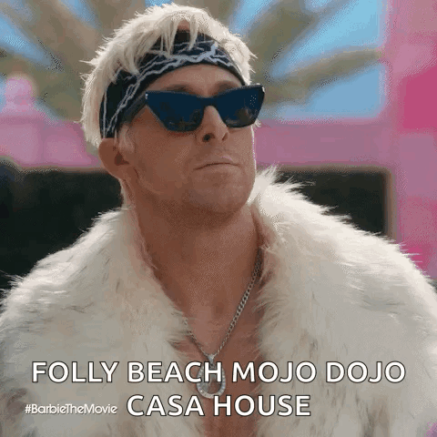 A Man Wearing Sunglasses , A Fur Coat And A Bandana Says Folly Beach Mojo Dojo Casa House GIF
