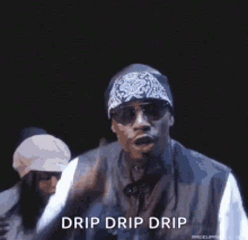 A Man Wearing Sunglasses And A Bandana Is Making A Drip Drip Drip Sign . GIF