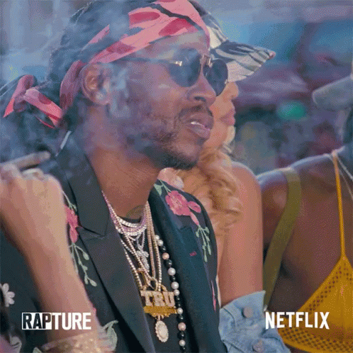 A Man Wearing Sunglasses And A Bandana Is Smoking A Cigarette With A Netflix Logo In The Corner GIF