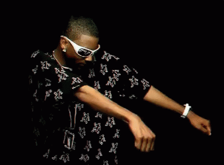 A Man Wearing Sunglasses And A Black Shirt Is Dancing On A Black Background GIF