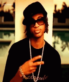 A Man Wearing Sunglasses And A Black Shirt That Says Misfit On It GIF