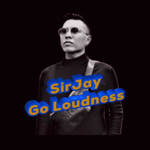 A Man Wearing Sunglasses And A Black Turtleneck With The Words Sirjay Go Loudness Written Above Him GIF
