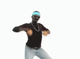 A Man Wearing Sunglasses And A Blue Headband Is Dancing GIF