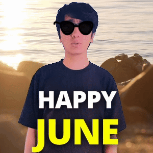 A Man Wearing Sunglasses And A Blue Shirt Says Happy June GIF