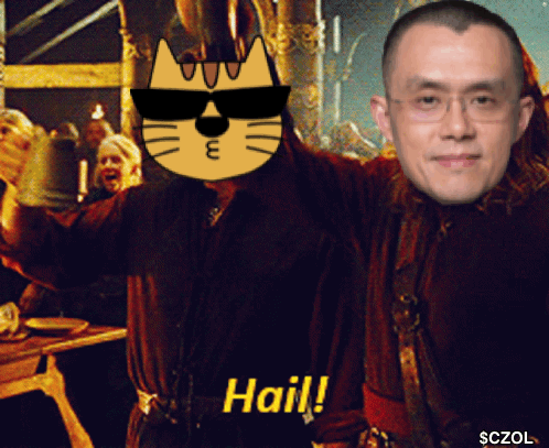 A Man Wearing Sunglasses And A Cat Mask Says " Hail " Next To Another Man GIF