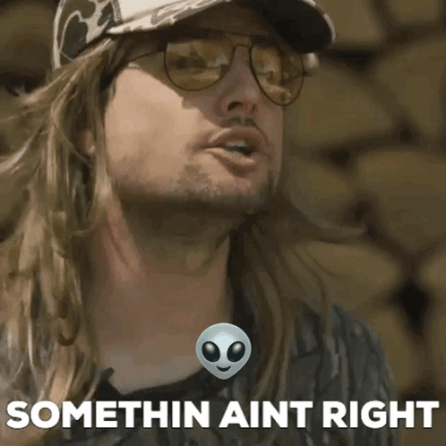 A Man Wearing Sunglasses And A Cow Hat Says Something Aint Right GIF