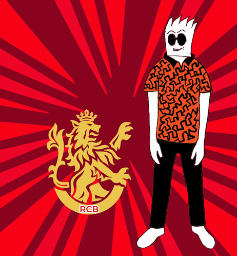 A Man Wearing Sunglasses And A Crown Is Standing In Front Of A Logo For Rcb GIF