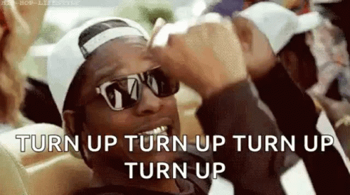 A Man Wearing Sunglasses And A Hat Is Giving A Thumbs Up And Says `` Turn Up Turn Up Turn Up '' . GIF