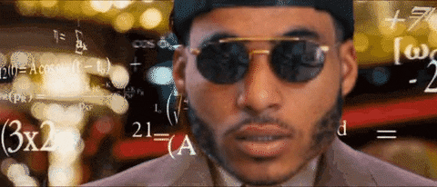 A Man Wearing Sunglasses And A Hat Is Surrounded By Mathematical Equations . GIF